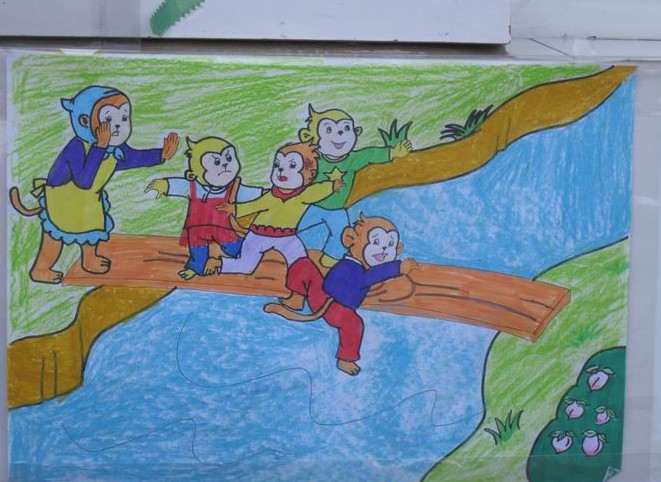 看图作文:猴子过河